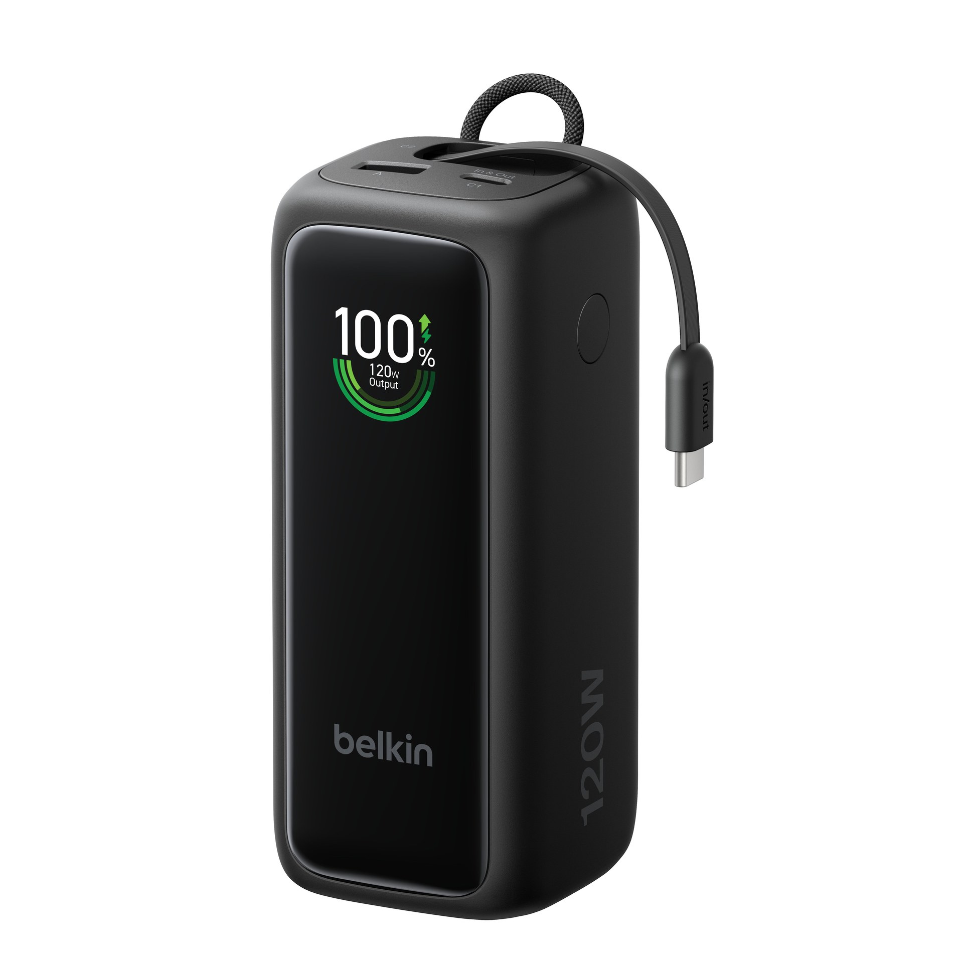 Belkin UltraCharge Power Bank con display digitale intelligente e cavo USB-C retrattile da 70 cm