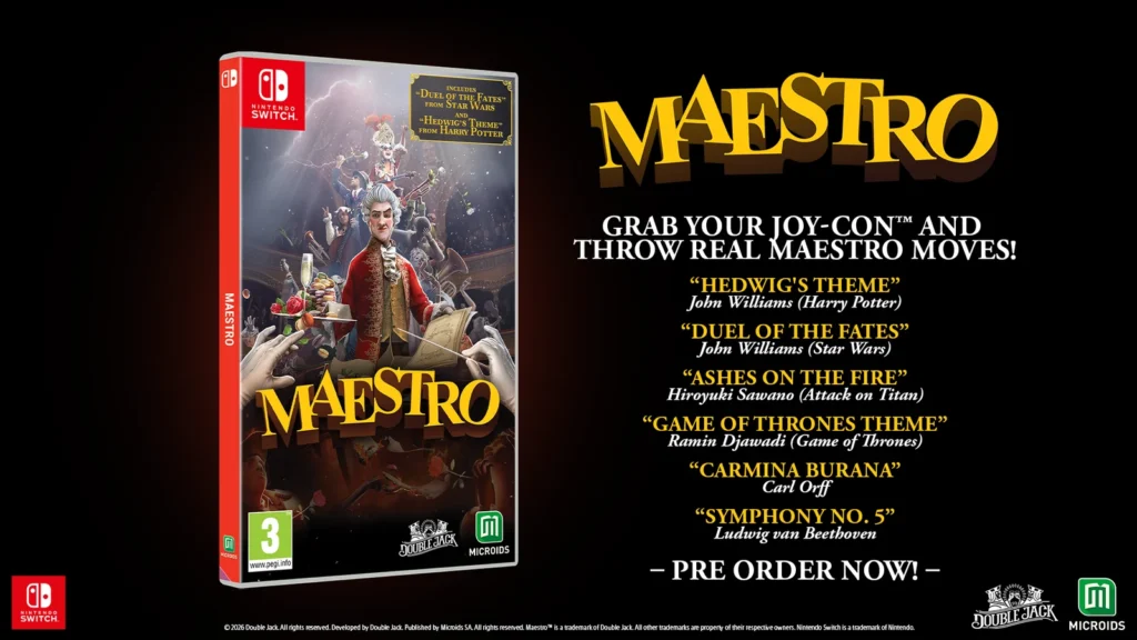 Maestro edizione fisica per Nintendo Switch pubblicata da Microids con custodia di gioco e Joy-Con