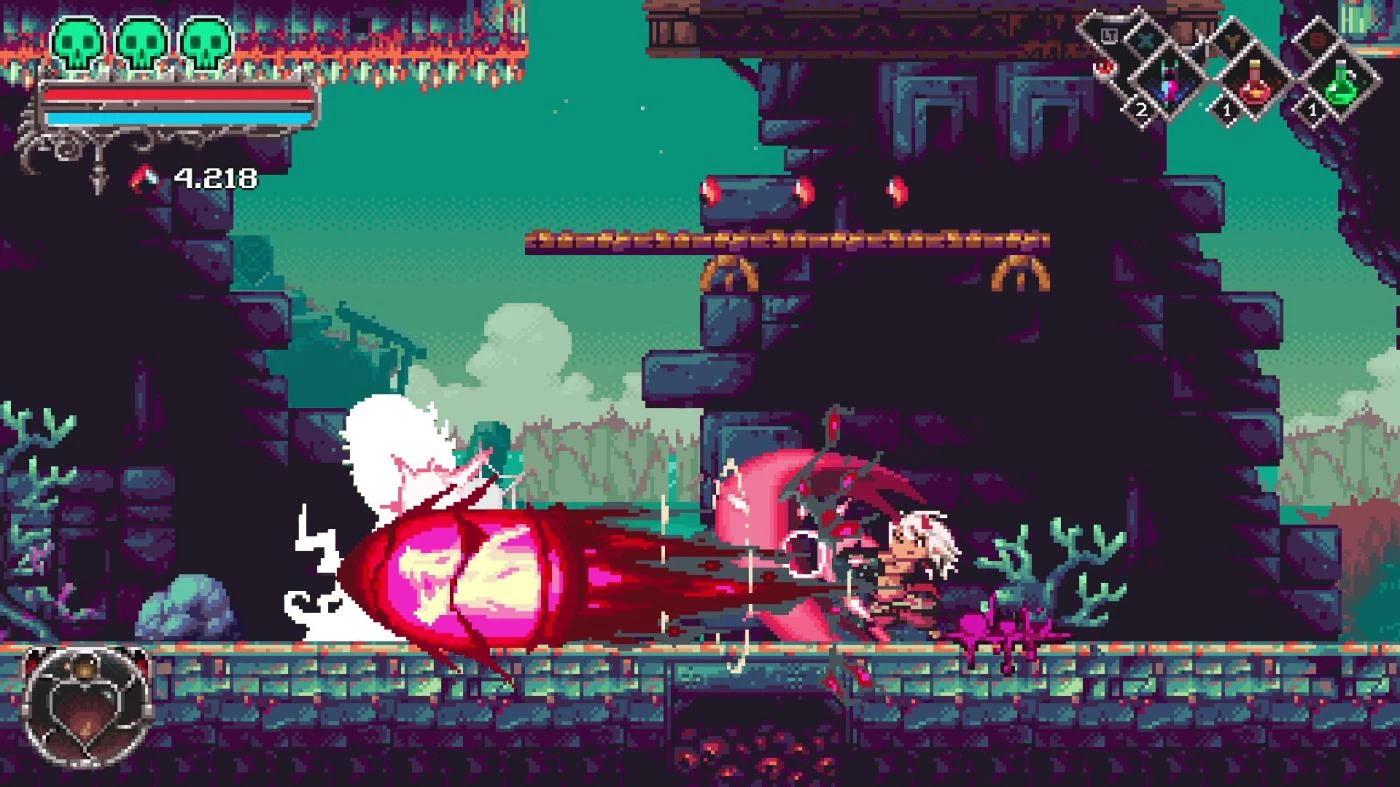 Paesaggio montano e boschivo in pixel art dettagliata con atmosfera dark fantasy
