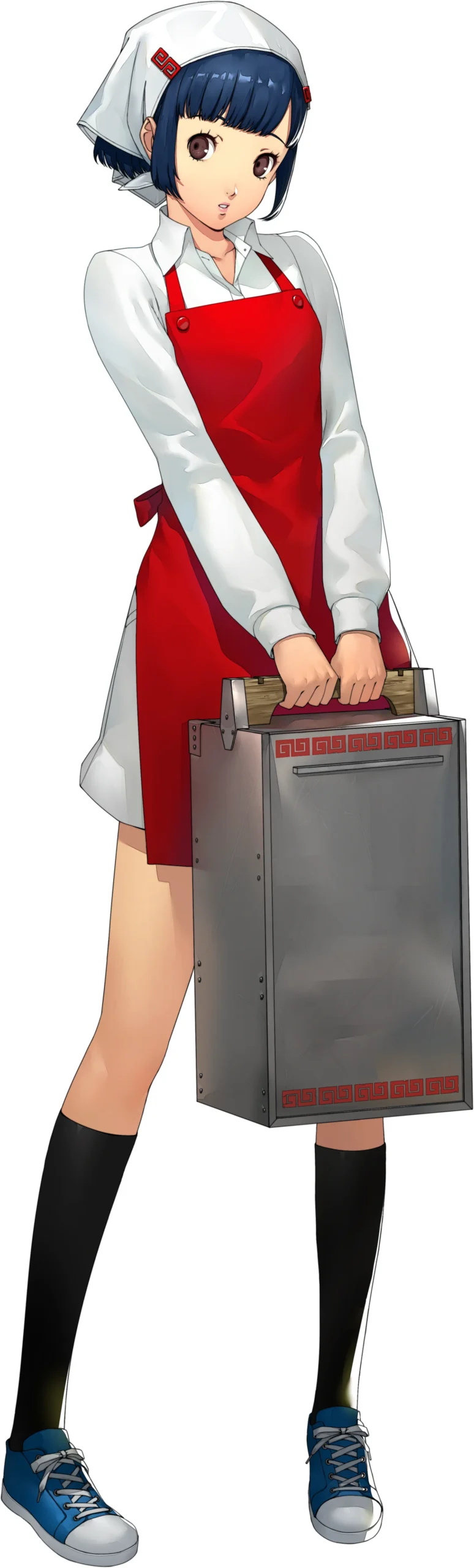 Illustrazione ufficiale a figura intera di Aika Nakamura con divisa della tavola calda Aiya