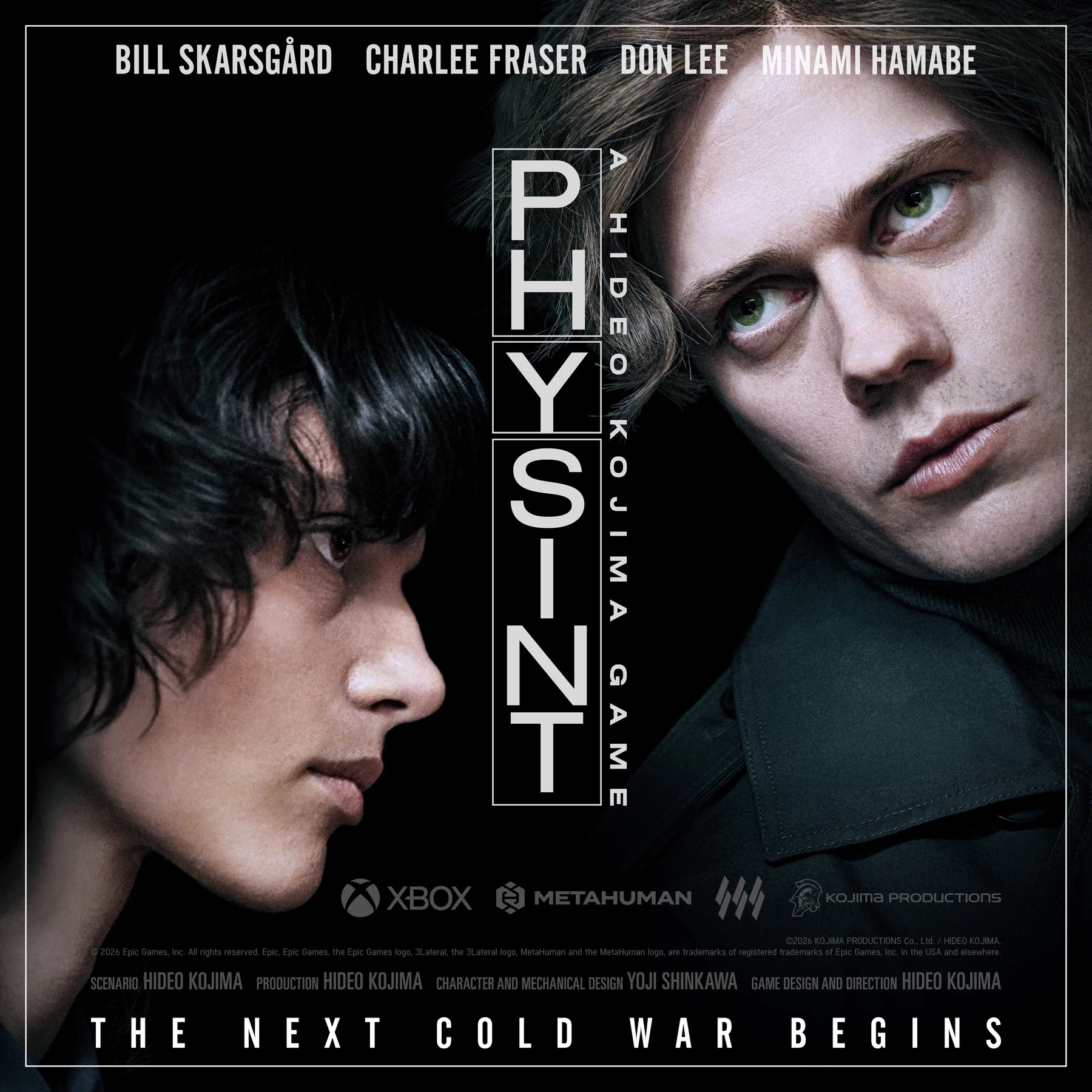 Poster ufficiale quadrato di PHYSINT con il cast svelato da Kojima Productions e Xbox