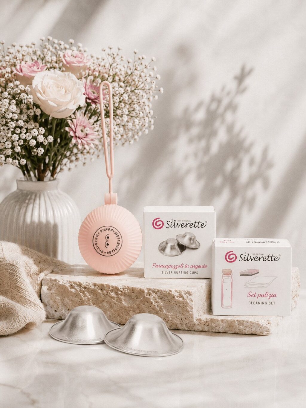 Set completo Silverette con coppette in argento 925 massiccio, custodia Happy Ball e kit di pulizia al bicarbonato