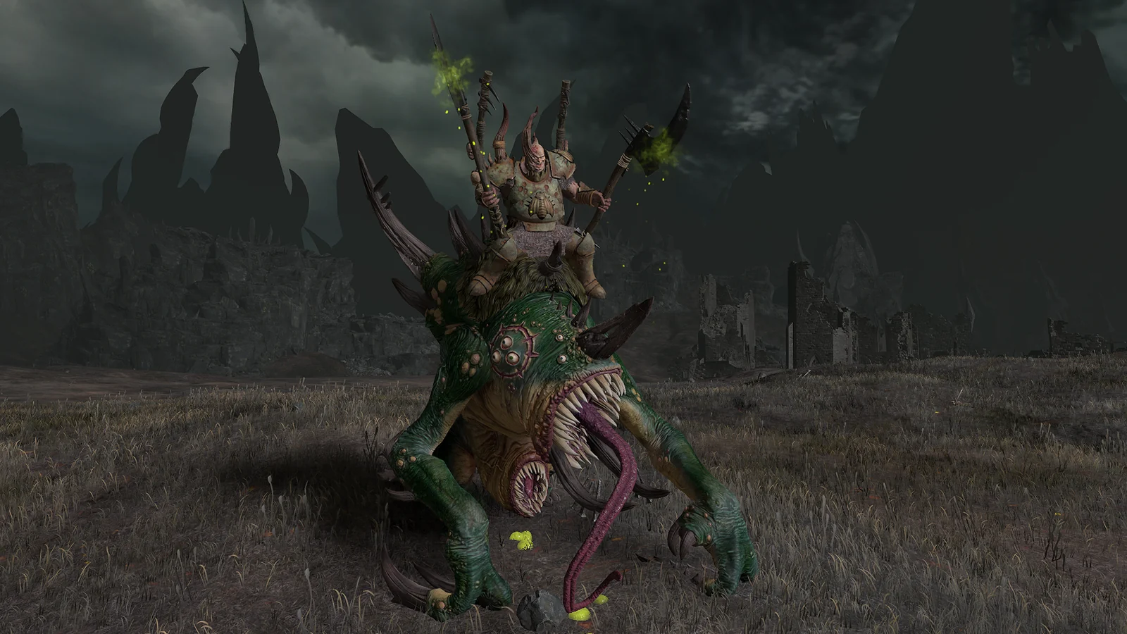 Unità mostruose e campioni pestilenziali della fazione dei Glottkin devoti a Nurgle in Total War: WARHAMMER III