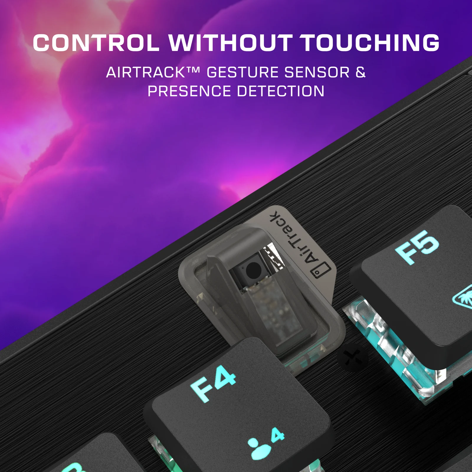 Primo piano del sensore di movimento AirTrack sulla tastiera Turtle Beach Vulcan II XP Air per controlli senza contatto