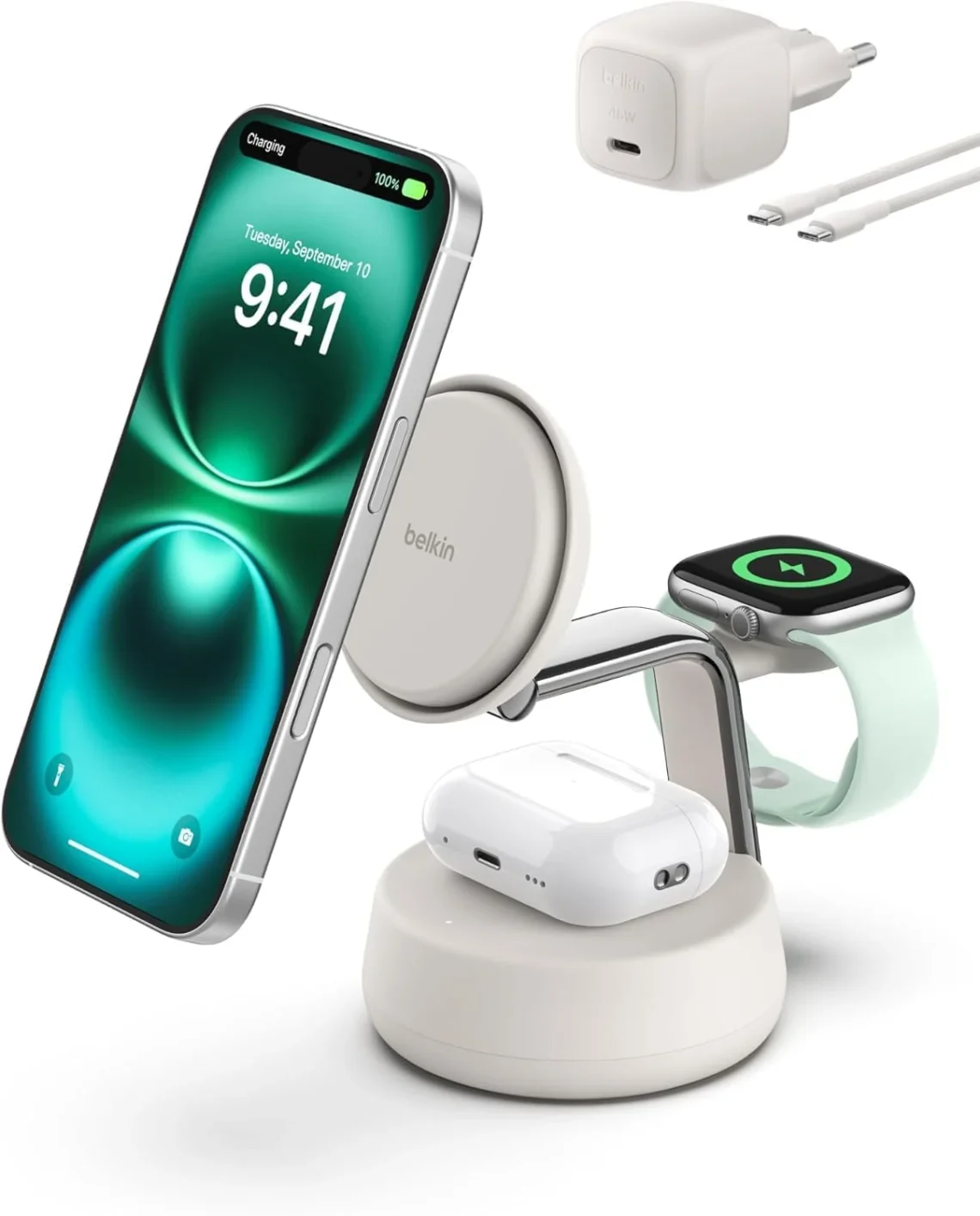 Stazione di ricarica magnetica 3 in 1 Belkin UltraCharge Pro con certificazione Qi2 da 25W