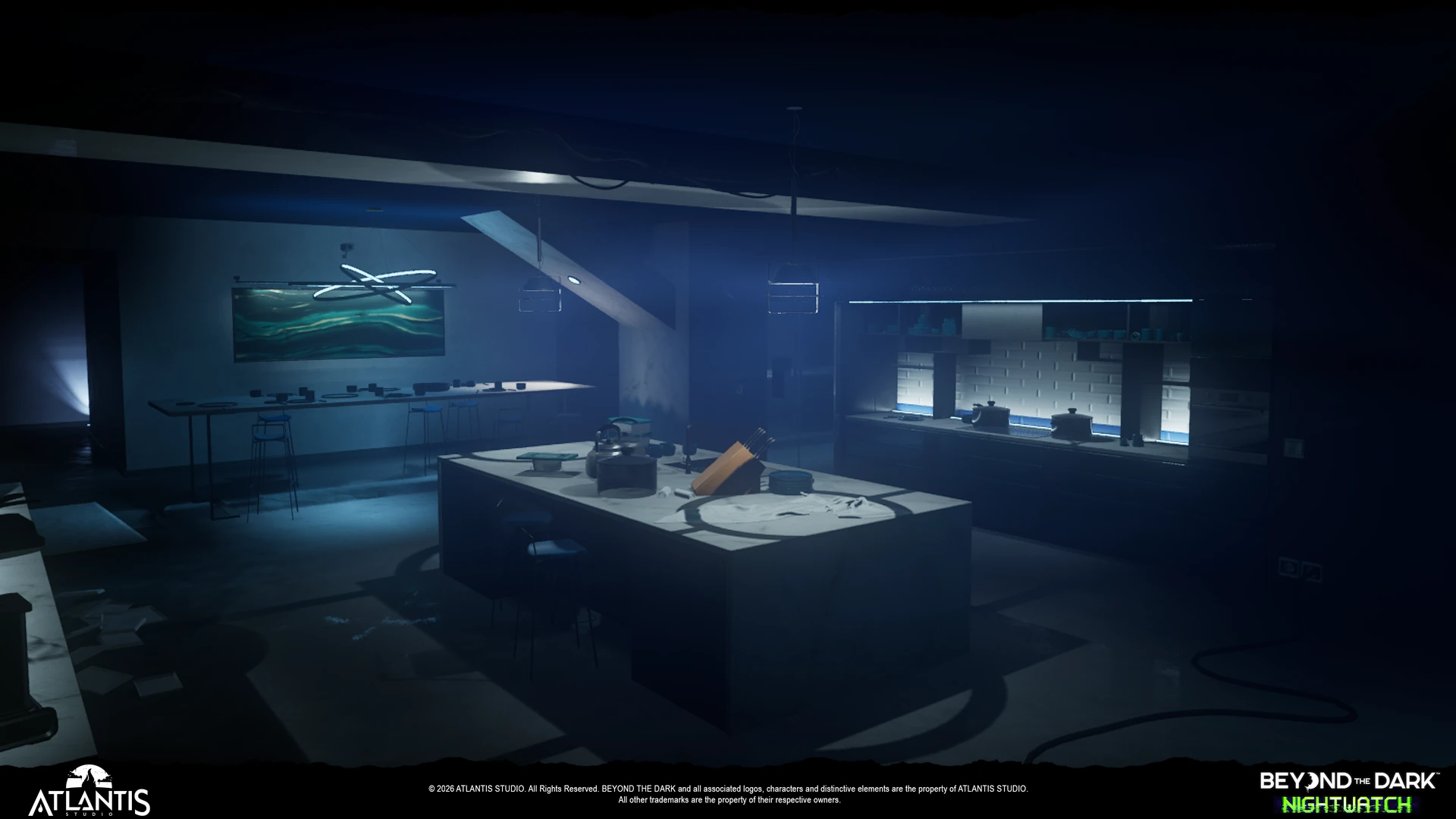 Screenshot gameplay in prima persona all'interno della casa oscura in Beyond the Dark Nightwatch