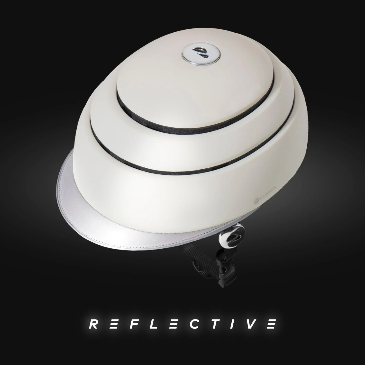 Casco pieghevole Closca Loop All White aperto in vista prospettica tridimensionale