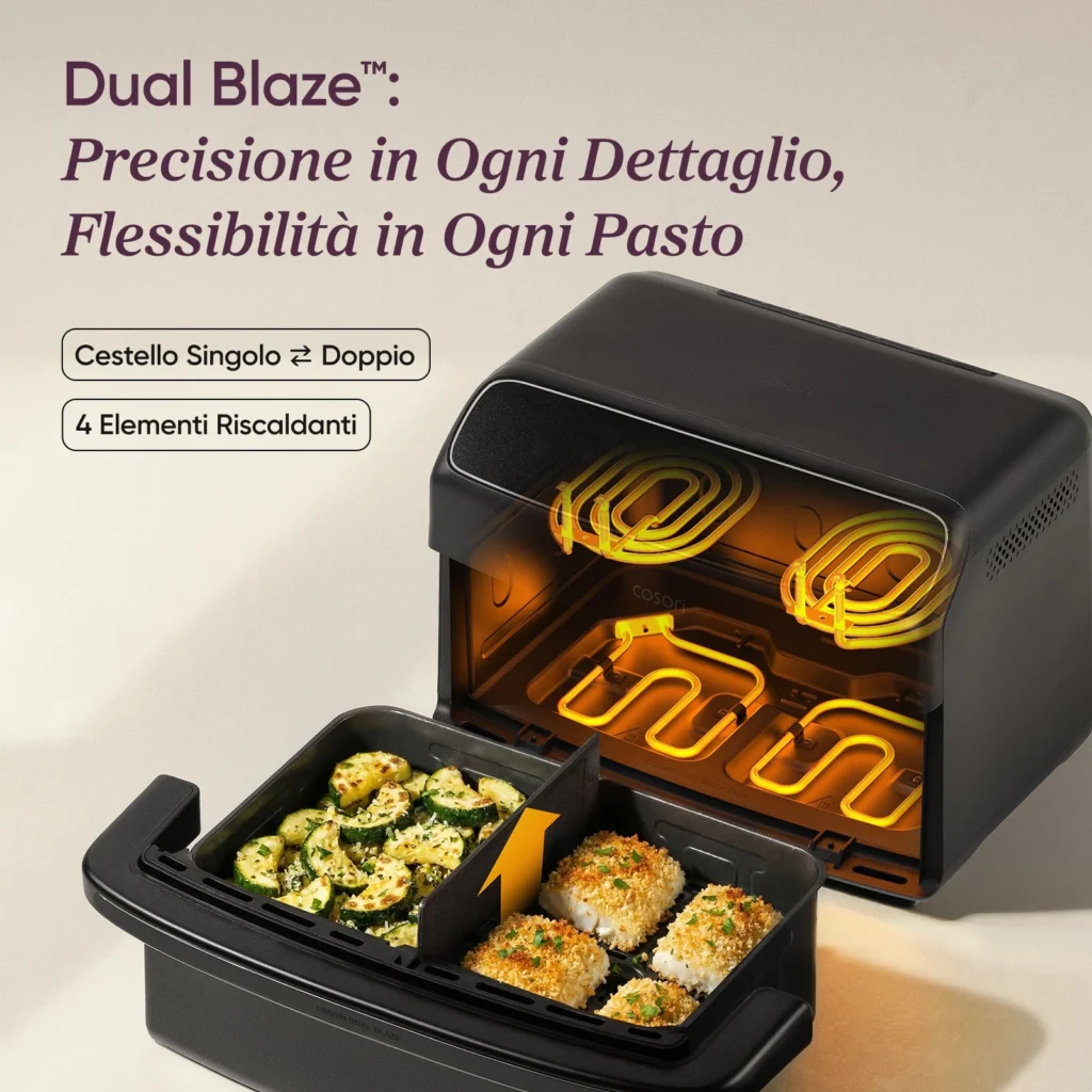 COSORI Dual Blaze TwinFry Compact 8,6 L in finitura Dark Grey su piano cucina