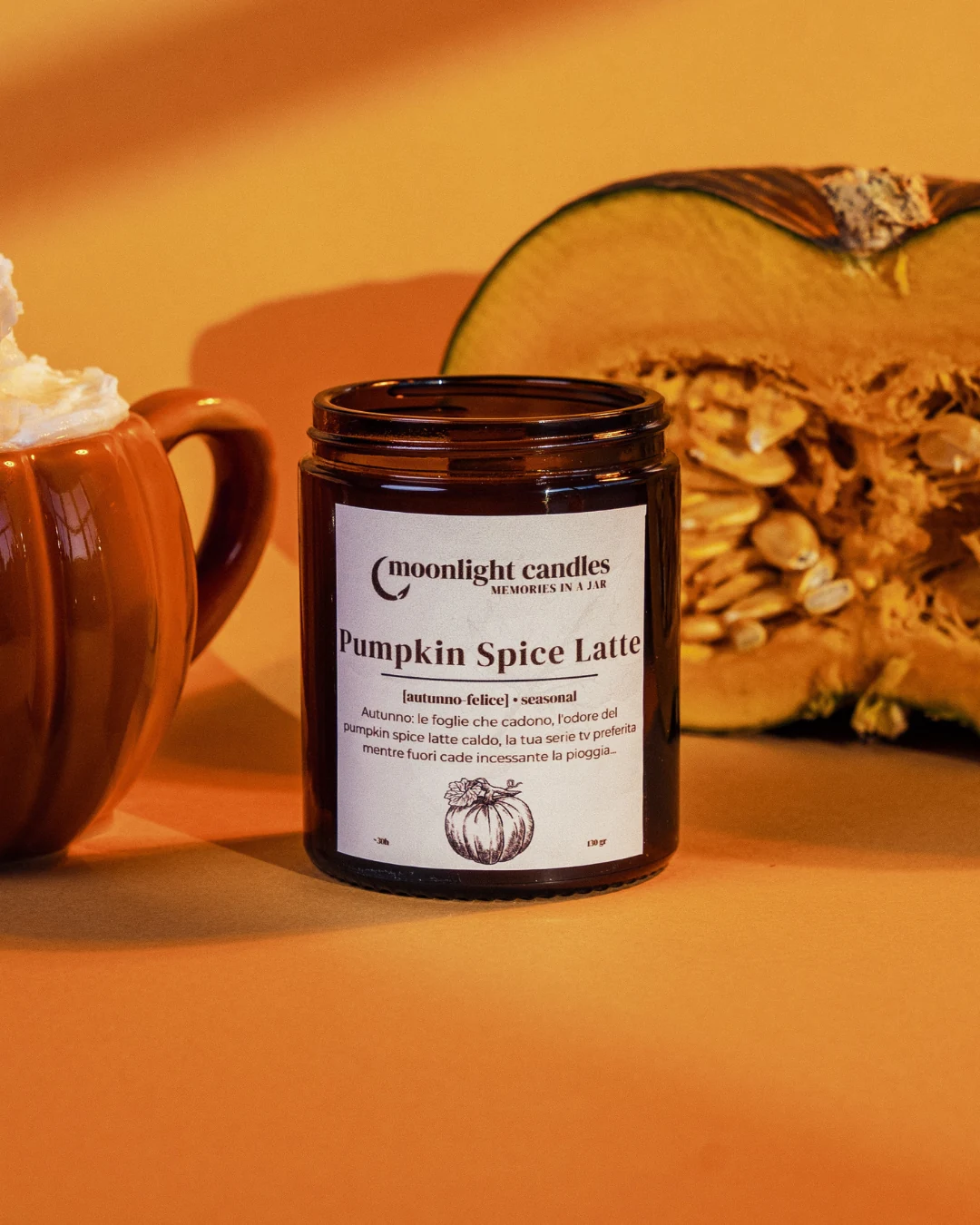 Candela Pumpkin Spice Latte Moonlight Candles in vasetto di cera di soia