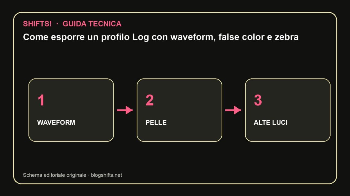 Schema tecnico: Come esporre un profilo Log con waveform, false color e zebra