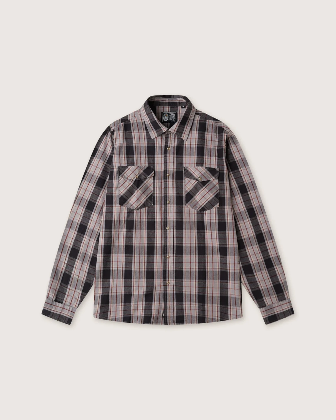Camicia overshirt in flanella Scorpion Bay Flannel Check Charcoal: vista frontale con tasche a pattina