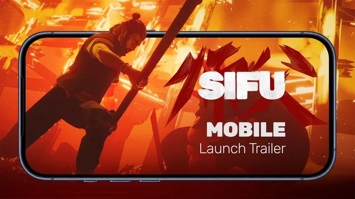 Artwork ufficiale di lancio di Sifu Mobile su smartphone con il protagonista e l'annuncio per iOS e Android