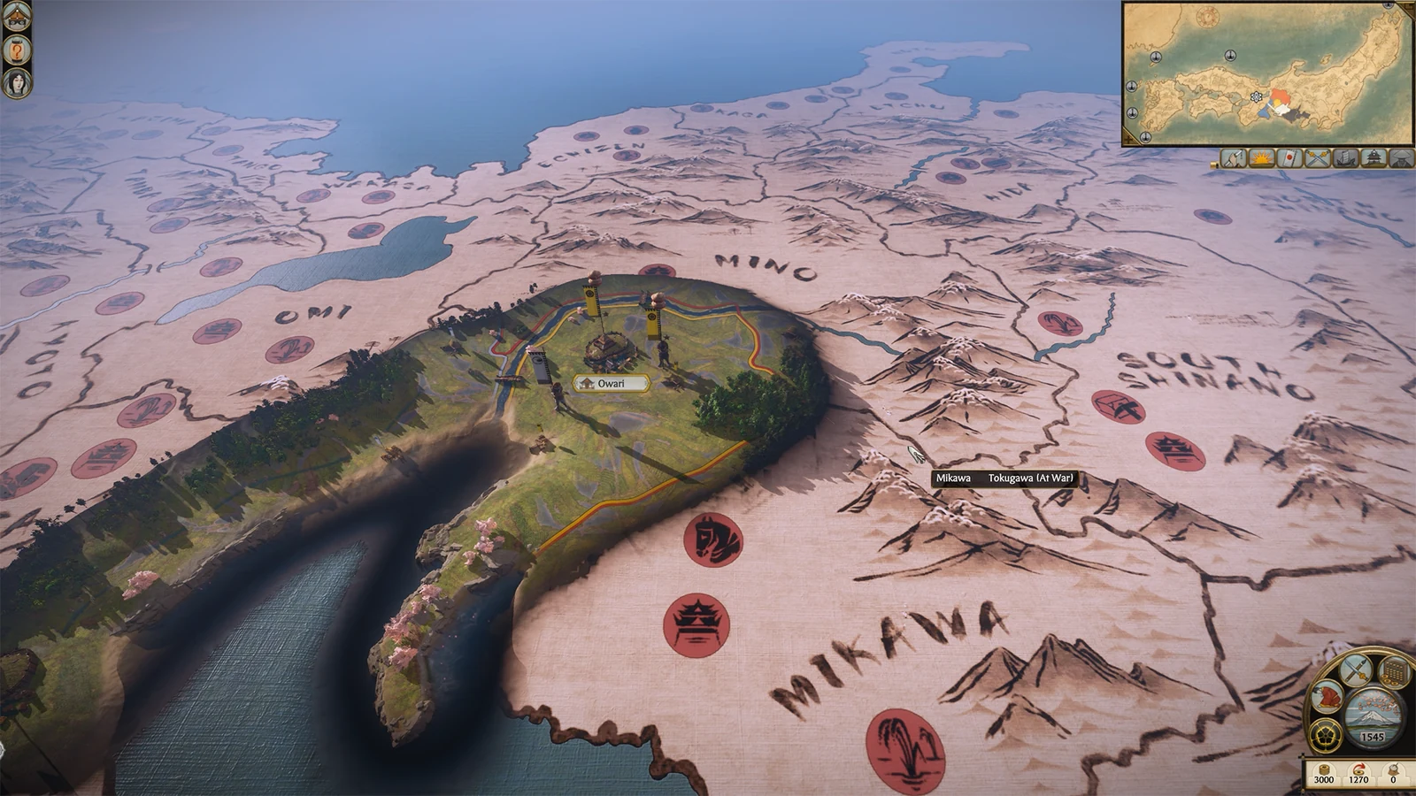 Mappa strategica in stile pergamena con interfaccia riscalata in 4K su Shogun 2 Complete Edition