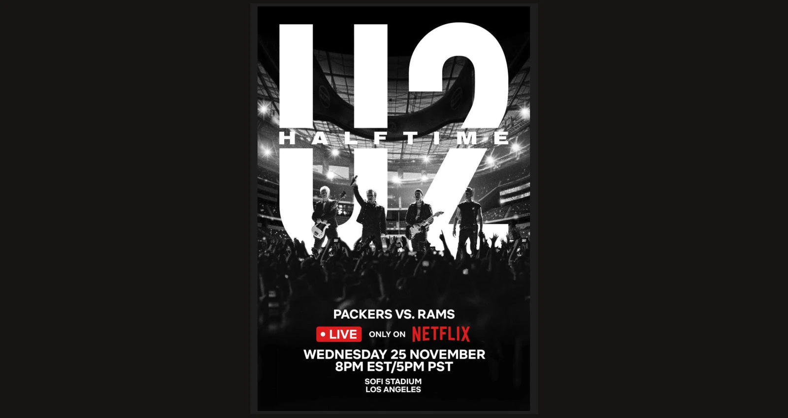 U2 annunciati come headliner dell'halftime show NFL Thanksgiving Eve live su Netflix dal SoFi Stadium